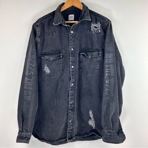 Zara Men’s Distressed Denim Relax Fit Shacket. Size XL
